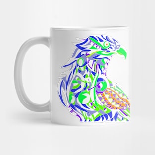 white mecha peregrine falcon halcon ecopop in mexican techno organic tribal totonac patterns Mug